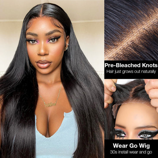 Ready to Wear Straight Out of the Box Glueless HD Transparent Lace Closure Wig with Pre Cut Lace & Bleached Knots