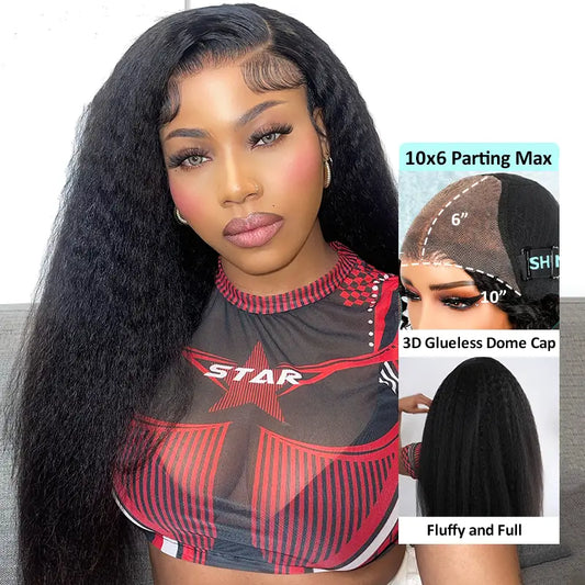 Kinky Straight 10x6 Parting Max Transparent Lace Wear and Go Bleached Knots Pre Cut Lace Wig Ashimary