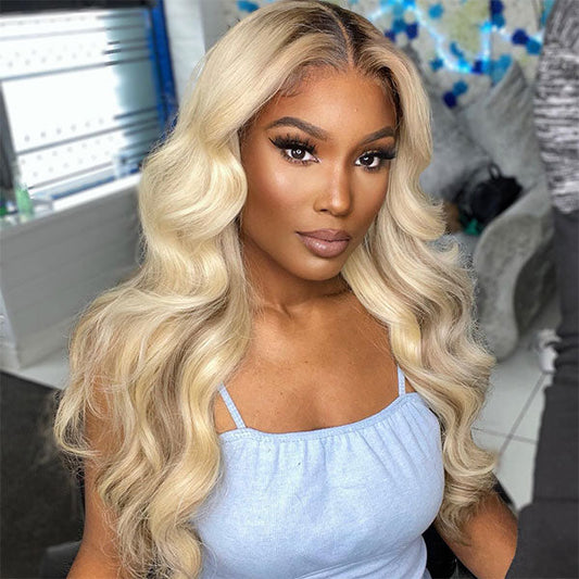 Blonde Wig With Dark Roots 1B/613 13x4 Full Transparent HD Lace Front Wigs