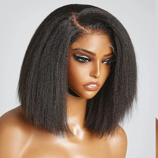 Wear & Go Bob Wig Kinky Straight HD Lace Closure Wig with Pre-Bleached Knots