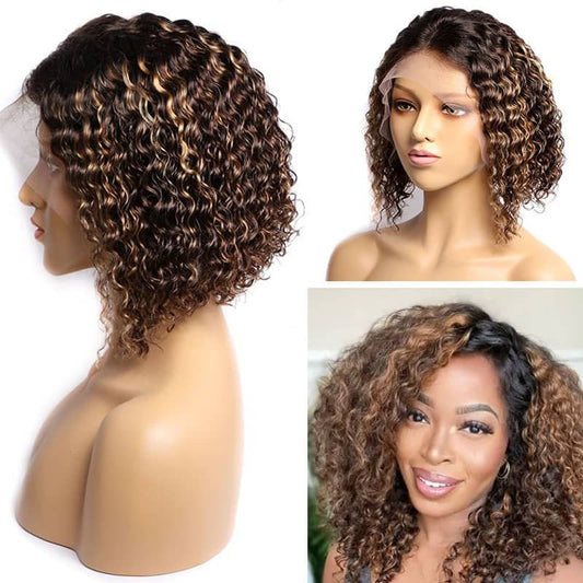 Water Wave Bob Highlight Short Hair 5x5 Closure wig high density
