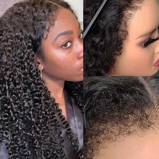 4C Edges Curly Baby Hair 13x4 & 13x6 HD Invisible Lace Frontal Kinky Curly Wigs Pre Bleached Knots Hair