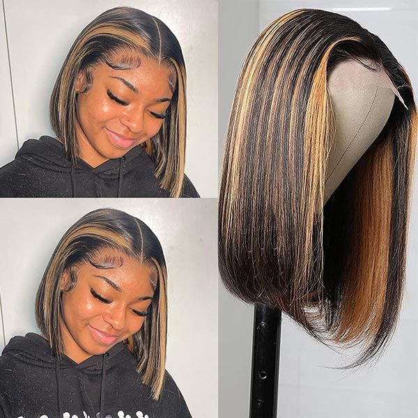 Highlight Mixed Blunt Cut Double Drawn High Density Bob Transparent Lace Wigs