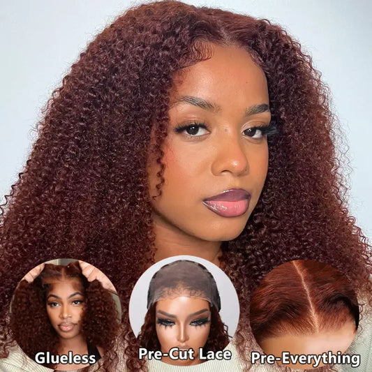 Reddish Brown Pre Eveything Wear & Go kinky Curly 5x5 Transparent Pre-cut Lace Closure Wig Beginner Friendly Glueless Hair