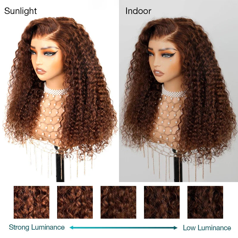 BOGO Invisi Strap Snug Fit 360 SKin Lace Chocolate Brown Water Wave Bleached Knots Glueless Lace Wig