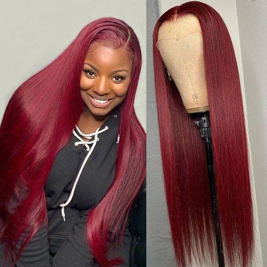 99J Burgundy Lace Front Wig 13*4 13*6 Frontal Straight Wigs Ashimary Virgin Hair