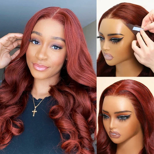 Extra 70% OFF | Reddish Brown 3D Body Wave Invisi Strap Laid Flat 360 Skin Lace Frontal Pre-Bleached Knots Put On & Go Wig