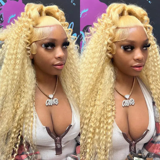 5x5 Lace Closure Blonde 613 Deep Wave Human Hair Wig Pre-Plucked Melting Transparent Lace
