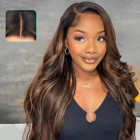 Brown Highlight Skin Lace Wigs Ashimary Body Wave Virgin Hair