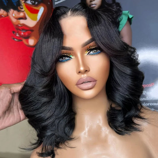 Face Framing Layers Cut Shoulder Length 4x4 Lace Frontal Bob Wig Salon Hairstyles Body Wave Human Hair