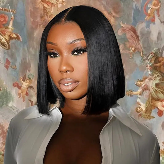 Double Drawn High Density Pre-Cut Lace Bob 13x4 Pull Go Transparent Lace Frontal Wigs Pre Bleached Knots