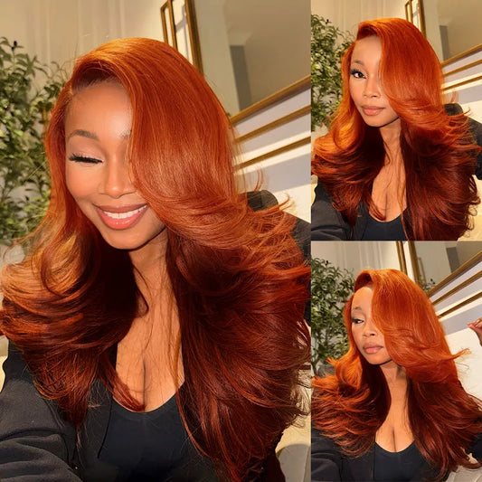 Ginger Burgundy Ombre Body Wave 6x4.5 Transparent Skin Lace Glueless Human Hair Wig