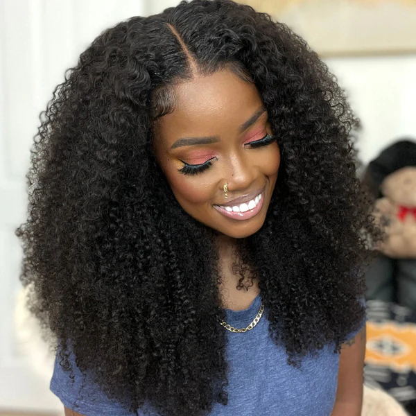Beginner Friendly Ready to Wear Pre Cut Lace Super Natural Kinky Curly Wear Go Wig with Pre-bleached Knots & Plucked Hairline