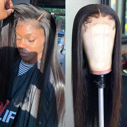 Glueless 5x5 HD Transparent Closure Wig Straight Brazilian Human Hair Natural Color