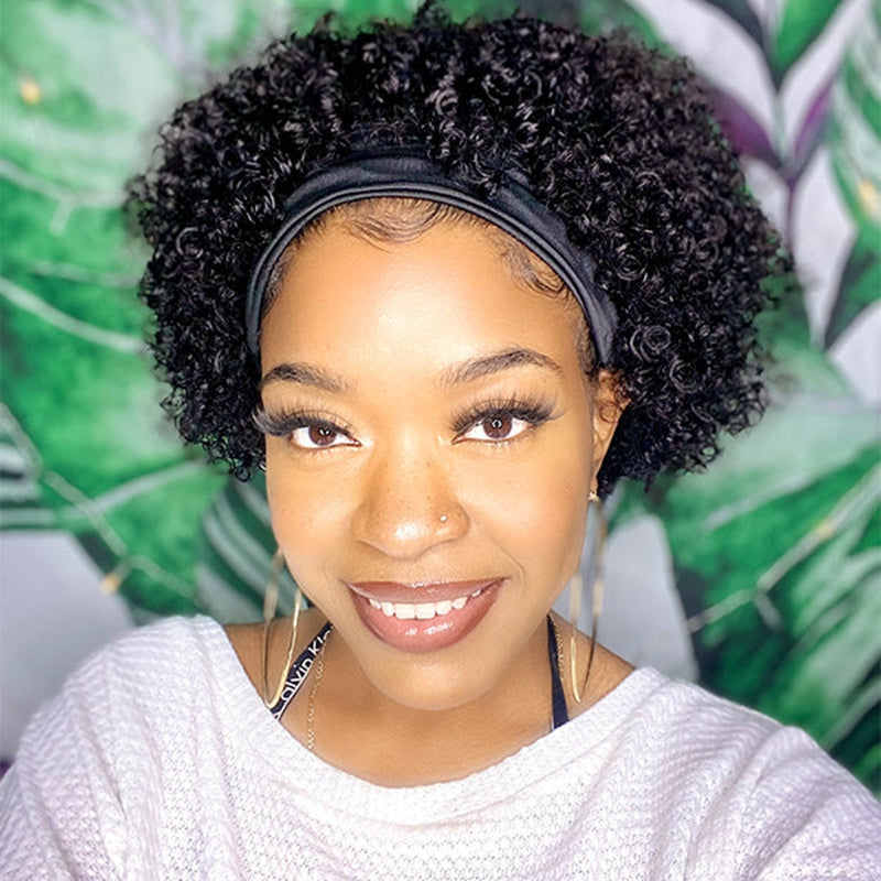 Jerry Curly Headband Bob Wig 100% Human Hair
