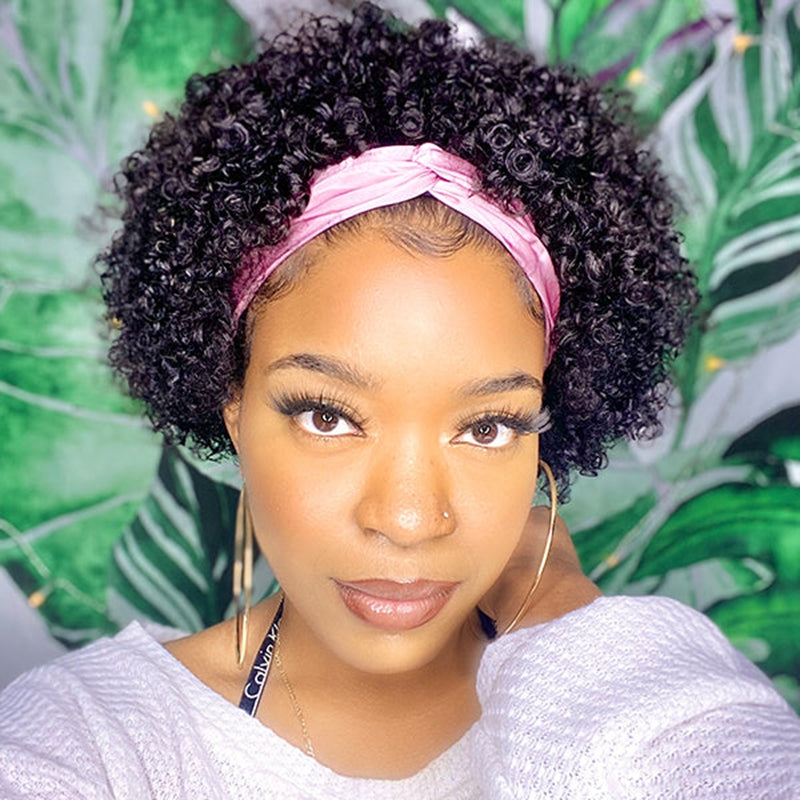 Jerry Curly Headband Bob Wig 100% Human Hair
