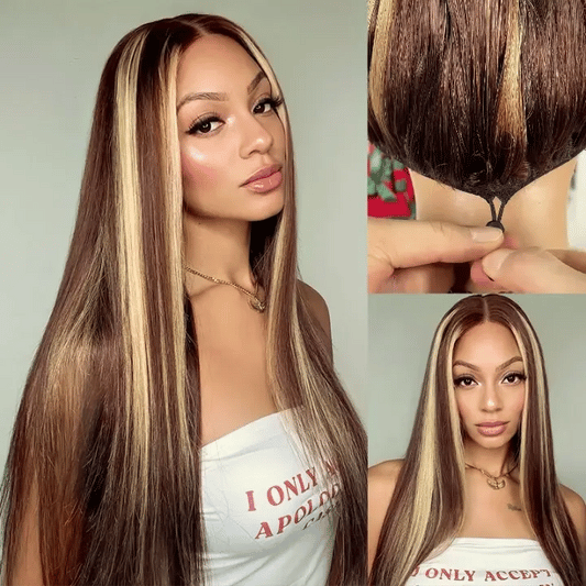 Honey Blonde Highlight Silky Straight Pull Go 13x6 Full Lace Wig Glueless Wig Suits All Heads
