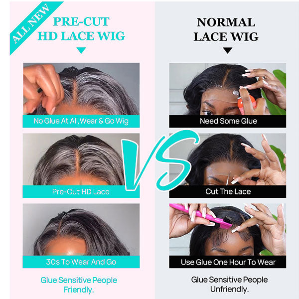Ready to Wear & Go Pre Cut Upgraded Crystal Lace Glueless Body Wave Human Hair Wigs with Pre Plucked Hairline & Bleached Knots