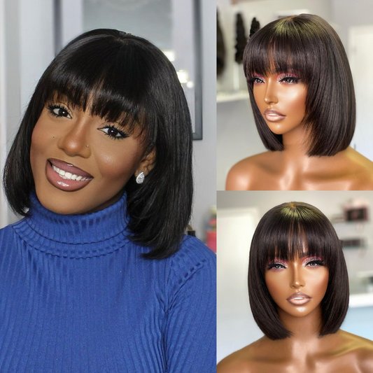 Ashimary Double Drawn High Density Pull Go 3x1 Wig True Scalp Lace Glueless Bob Wig With Bangs