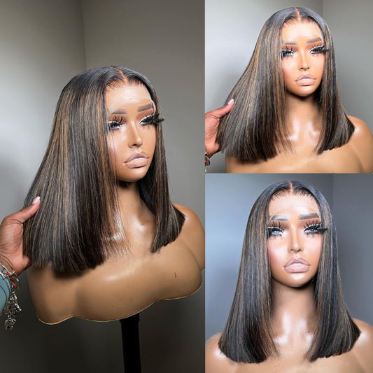 Highlight Mixed Blunt Cut Double Drawn High Density Bob Transparent Lace Wigs