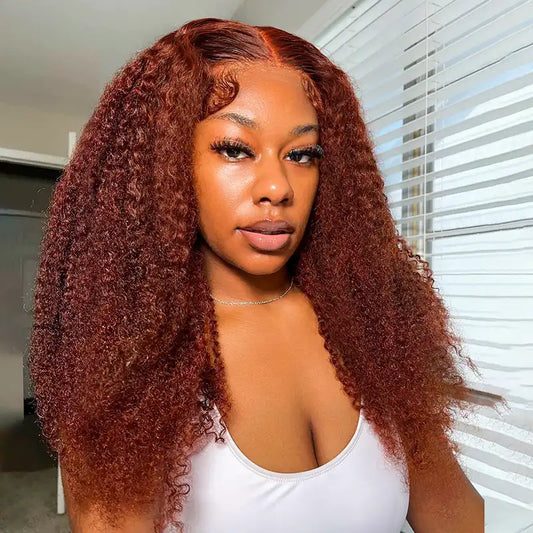 Reddish Brown Kinky Curly HD Transparent Lace Wigs