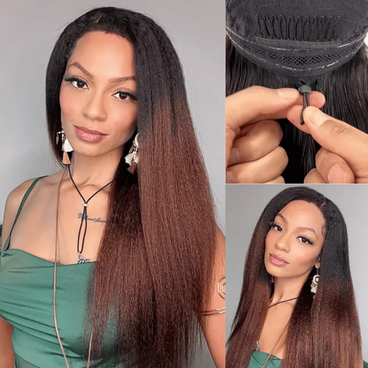Yaki Straight Pull Go 13x6 Full Wig Transparent Lace Frontal Black to Brown Ombre Human Hair Wig Parting Max Glueless Wig
