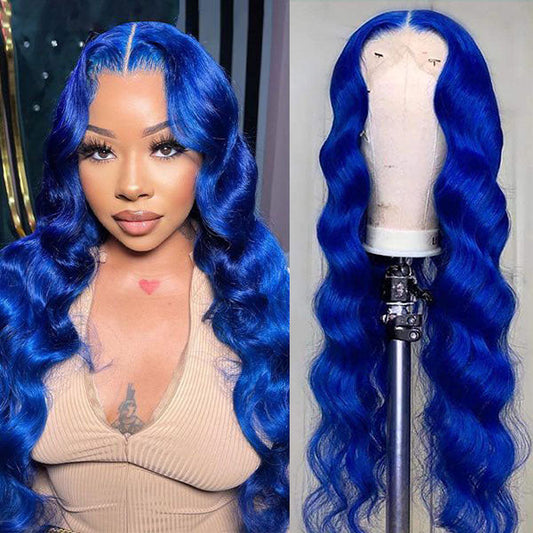 Ocean Blue Wavy Wig Body Wave Transparent Hd Lace Frontal Wig Ashimary Human Hair