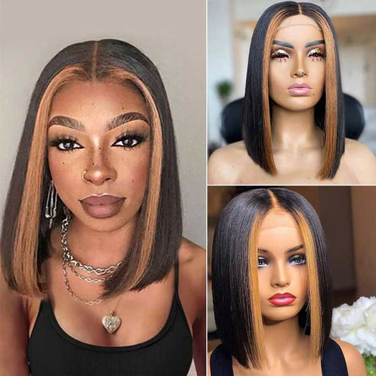 Gorgeous Skunk Strip Highlight Short Wigs Lace Front/ Closure Wigs