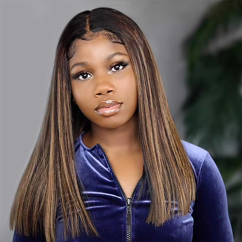 Highlight Mixed Blunt Cut Double Drawn High Density Bob Transparent Lace Wigs