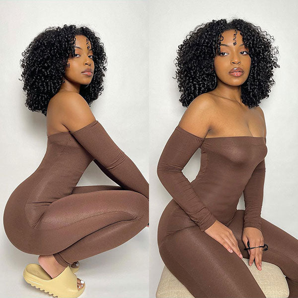 Precut Glueless Kinky Curly Lace Closure Ready To Wear Wig with Pre Plucked Hairline & Bleached Knots