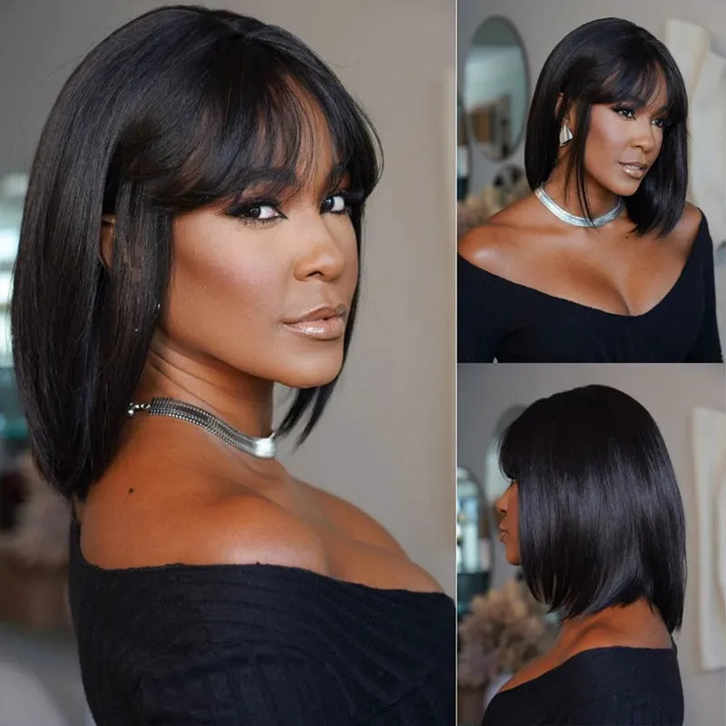 Pull Go 3x1 Lace Double Drawn Bob Wig True Scalp Bang Wig Bone Straight Silky Glueless High Density Human Hair