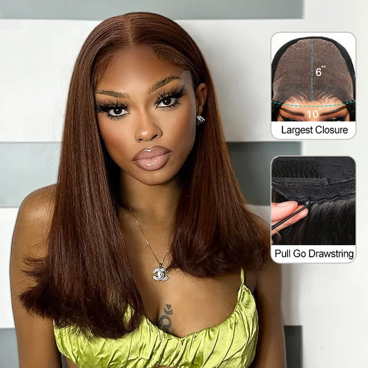 Pull Go 13x4 Lace Bob Wig Rich Brown Yaki Straight Lace Frontal Wig Silk Press Glueless Hair