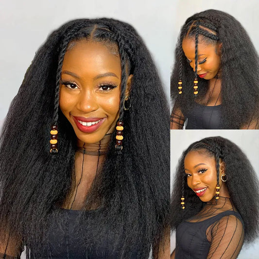 Easy Wear Kinky Straight Half Wig With Drawstring Comfortable Fit No Glue Needed