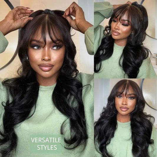 Layer Cut Body Wave With Bang 360 Invisi Strap Lace Frontal Wig Glueless Salon Hairstyles