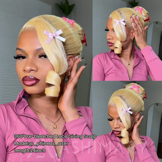 Ashimary Upgrade 360 Skin Lace Frontal with Invisi Strap Blonde 613 Body Wave Glueless Wig No Gel Needed Breathable Human Hair wig