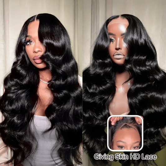 Pull Go 13x6 Full Glueless Wig Transparent Lace Front Wigs Body Wave Natural Black Ashimary Hair
