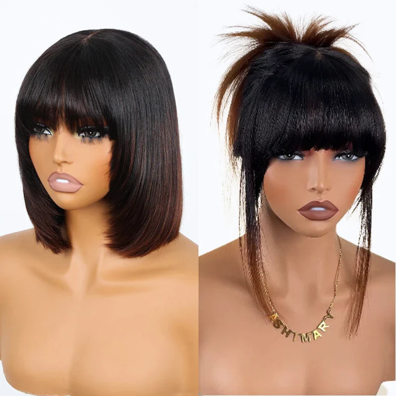 Pull Go 3x1 Minimal Lace Wig Pre-Cut Layers Mocha Brown Ombre Yaki Straight Bob Wig