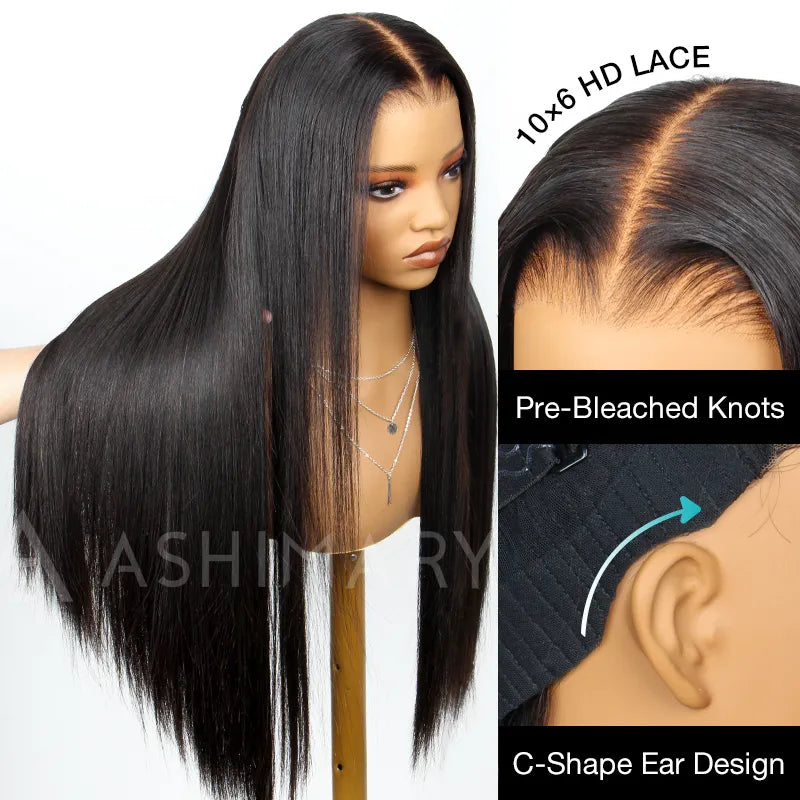 Ashimary 10x6 Parting Max HD Lace Glueless Single Grid Single Strand Wig Straight Wear & Go Wigs