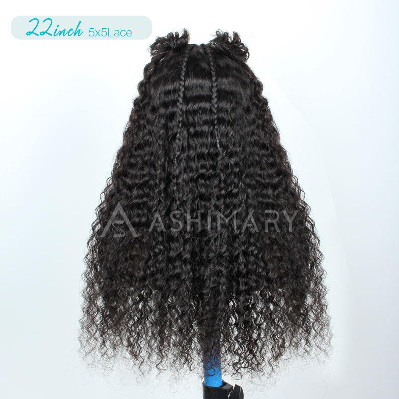Micro French Braids 5x5 Pre-Cut Lace Deep Wave Human Hair Wig Natural Color