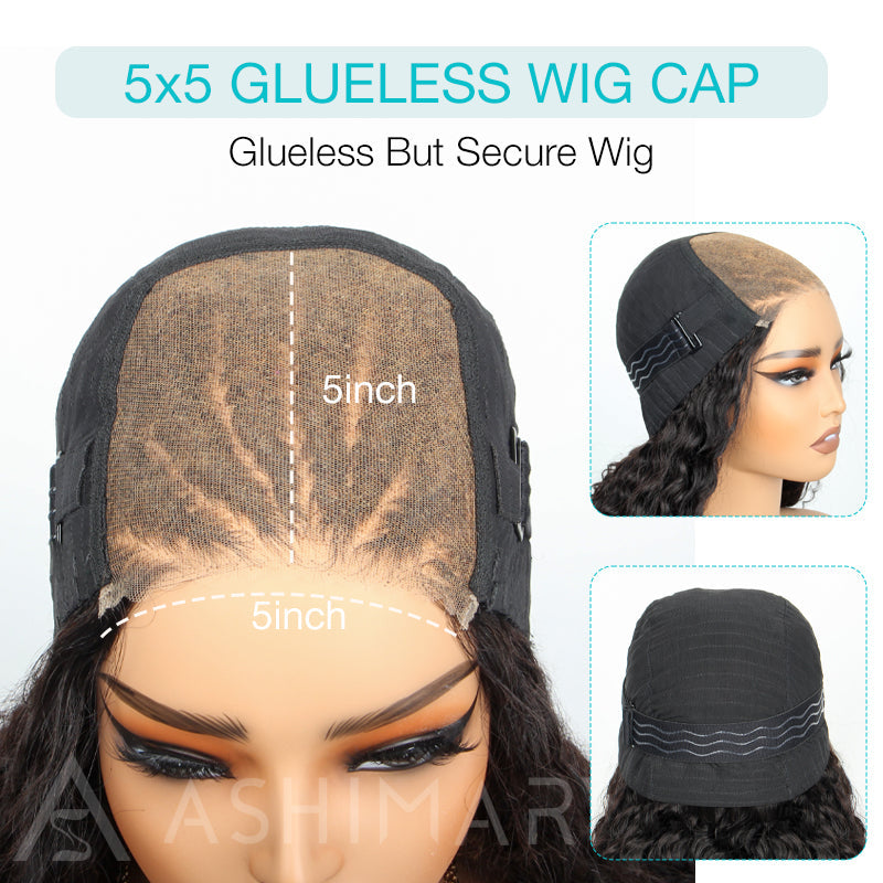 Micro French Braids 5x5 Pre-Cut Lace Deep Wave Human Hair Wig Natural Color