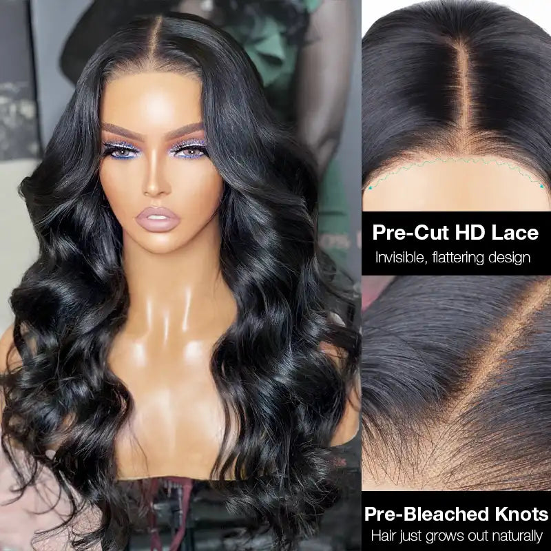 Glueless Wear & Go 13x4 Transparent Lace Body Wave Pre Cut Lace Ready To Wear Wig With Pre Bleached Knots & Plucked Hairline