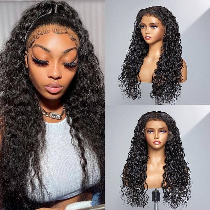4C Natural Edges Water Wave Hair 13x4 13X6 HD Lace Front Wigs With Realistic Hairline