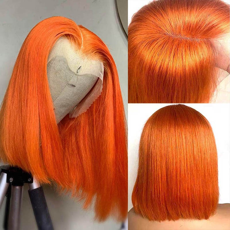 Orange Ginger Bob Transparent Lace Front/Closure Wig Human Hair