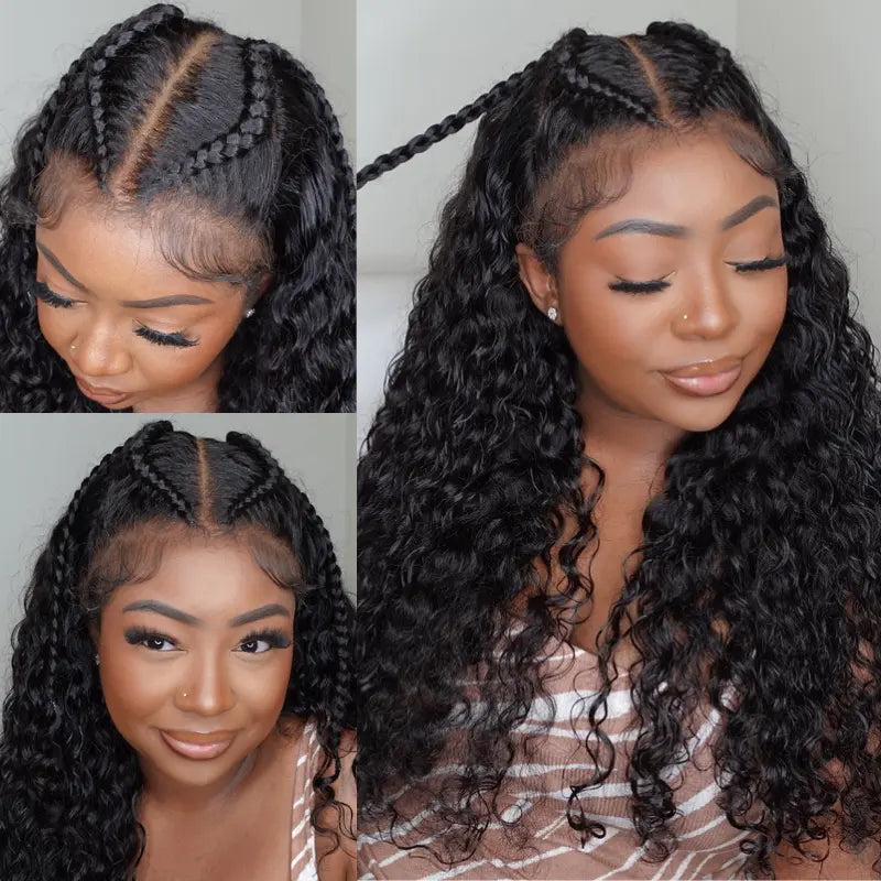 Pre Braid with Pre Baby Hair 10x6 Parting Max Pre Cut Transparent Lace Frontal Glueless Water Wave Wig Put On & Go Human Hair