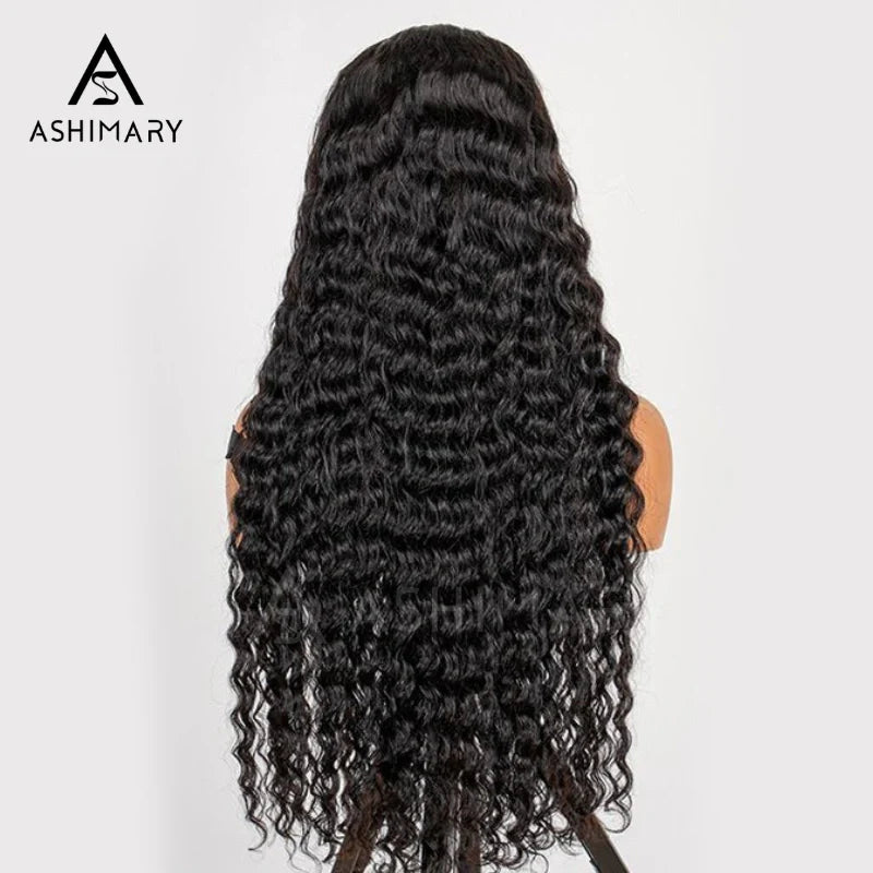 Pull Go 13x6 Full Wig Deep Wave Transparent Lace Frontal Wig Natural Black Color