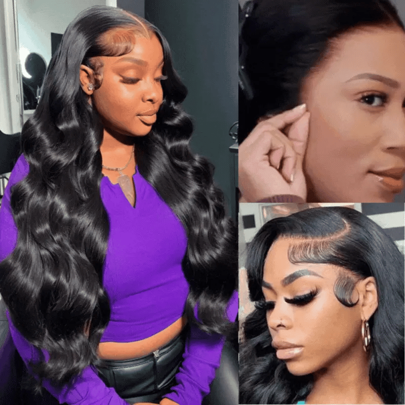 Pull Go 13x6 Full Glueless Wig Transparent Lace Front Wigs Body Wave Natural Black Ashimary Hair