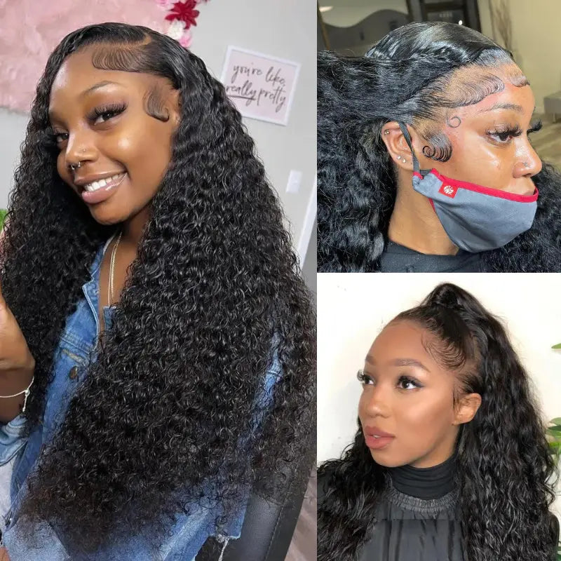 Pull Go 13x6 Full Wig Water Wave Transparent Lace Wig Natural Black Color