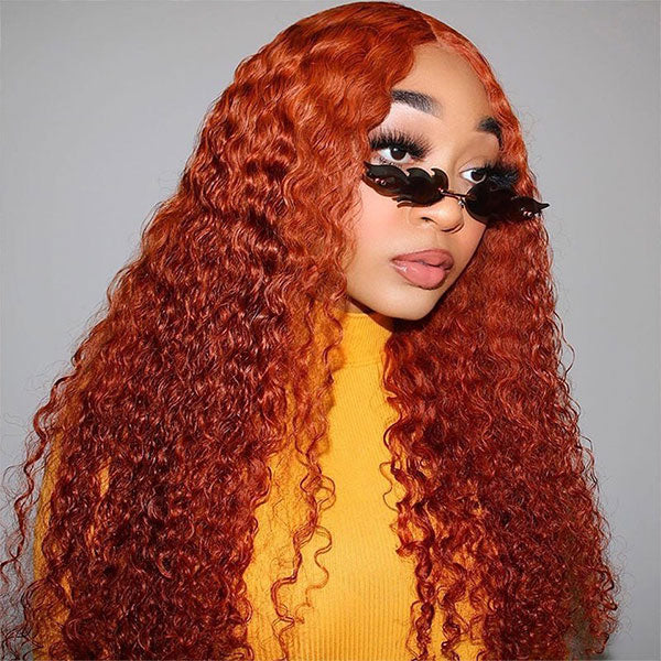 Deep Wave 13*4 13*6 Curly Ginger Color Wig Lace Wigs 180% 250% Density Lace Front Wigs Ashimary Hair