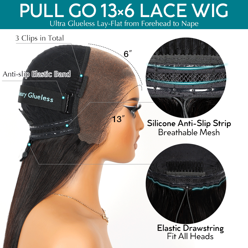 Ashimary Pull Go 13x6 Full Glueless Wig Transparent Lace Front Wig Straight Brazilian Human Hair