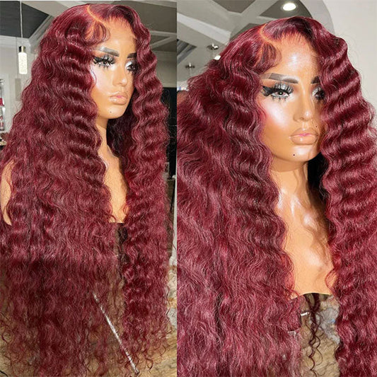 13*4 13*6 Loose Deep Wave 99J Burgundy Curly Wig Frontal Wigs Ashimary Virgin Hair Front Wigs